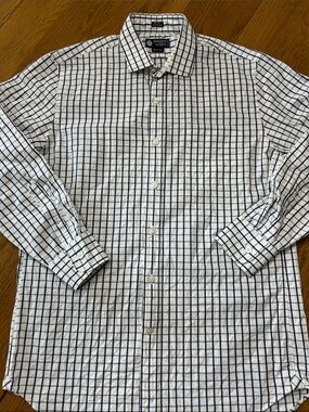 Haberdashery by J.Crew White Shirt with Navy Windowpane Check 80’s 2-Ply Mens M